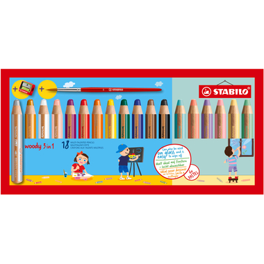 STABILO Farbstifte woody 3in1 880/18-4 Pastell, Etui 18 Stk.