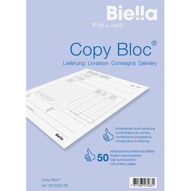BIELLA Bul.livr. COPY-BLOC D/F/I/E A5 51252500U autocopiante 50x2 feuilles