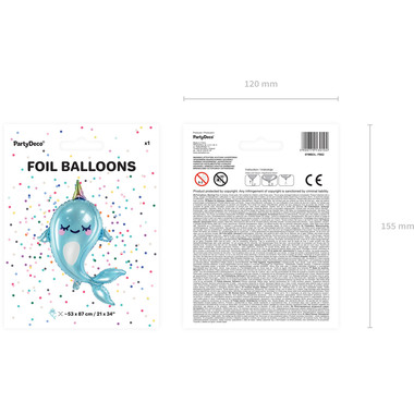 PARTYDECO Folienballon 53x87cm FB62 Narwal