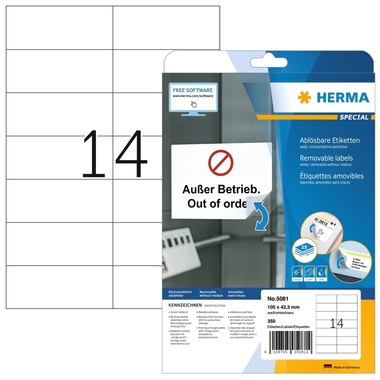 HERMA Etichette Staccab. 105x42.3mm 5081 bianco,non-perm. 350 pz./25fl.