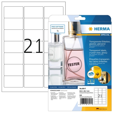 HERMA Étiquettes PP 63,5x38,1mm 8017 transparent 525 pcs./25 flls.