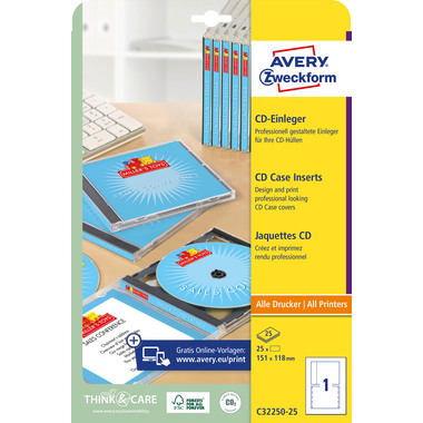 AVERY ZWECKFORM CD-Einleger 151x118mm C32250-25 A4 25 Stk.