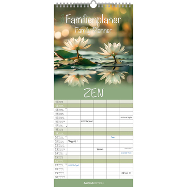 ALPHA EDITION Familienplaner Zen 2026 160199 1M/1S ML 5 Spalten 19.5x45cm