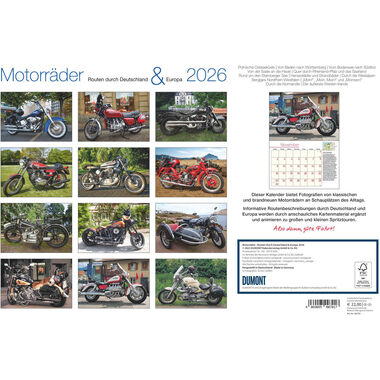 DUMONT Bildkalender 2026 260701 Motorräder & Routen DE 42x29cm