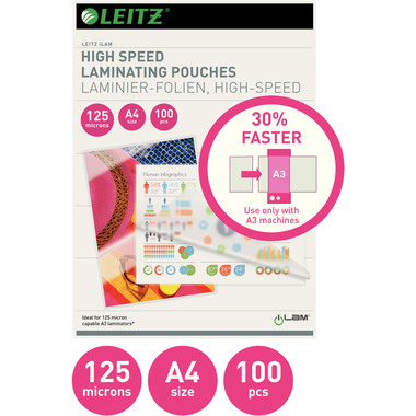 LEITZ Pochettes à plastifier A4 74300002 brillant, 125my 100 pcs.