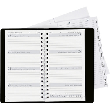 BIELLA Agenda Bruxelles Wire-O 2026 858773020026U 1S/2P noir ML 8.5x15.3cm