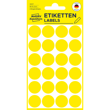 AVERY ZWECKFORM Marqueurs 18mm 3007 jaune 96 pcs.