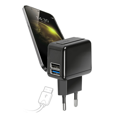Energy-saving travel charger with 2 USB outputs
