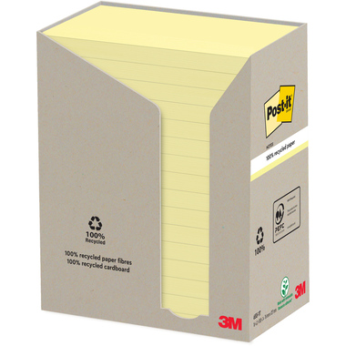POST-IT Haftnotizen Recycling 127x76mm 655-1T gelb, 16x100 Blatt