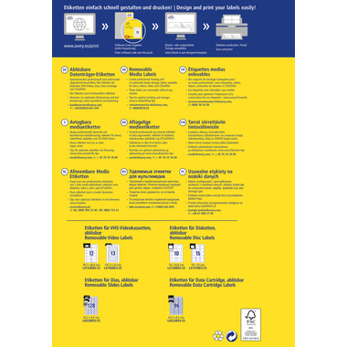 AVERY ZWECKFORM Disketten-Etiketten 70x50,8mm L4738REV-25 non-perm. 250 Stk./25 Bl.