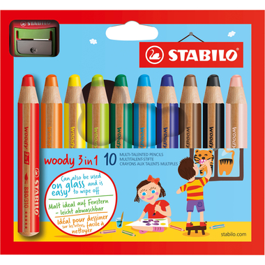 STABILO Farbstifte Woody 3 in 1 880/10-2 10 Farben Etui, Spitzer