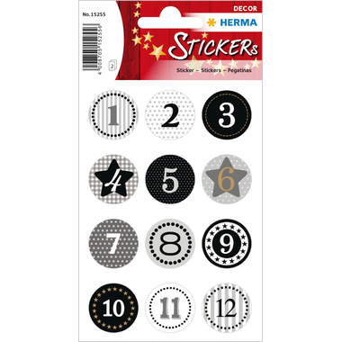 HERMA Sticker Adventskalender 15255 schwarz 24 Stück /2 Blatt