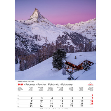 CALENDARIA Bildkalender 2026 9783036205298 Swiss Souvenir ML 23x31.5cm
