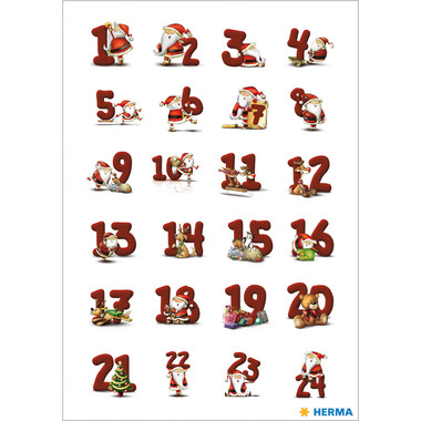 HERMA Sticker Adventskalender 15071 rot 72 Stück/3 Blatt