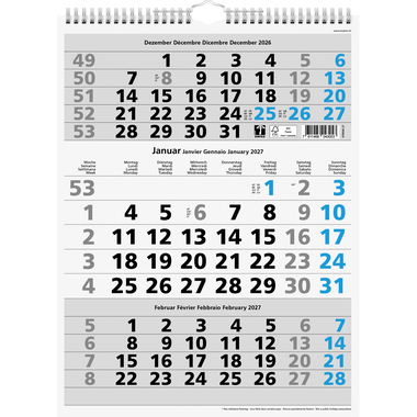 SIMPLEX 3-Monats-Wandkalender 2027 970006.27 3M/1S blau 31x40cm