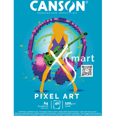 CANSON Bloc à dessin Pixel Art A4 32250P004 quadrillé, 120g 40 feuilles