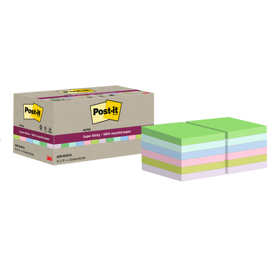 POST-IT SuperSticky Notes 47.6x47.6mm 622 RSS12COL Recycling,assort. 12x70 flls.