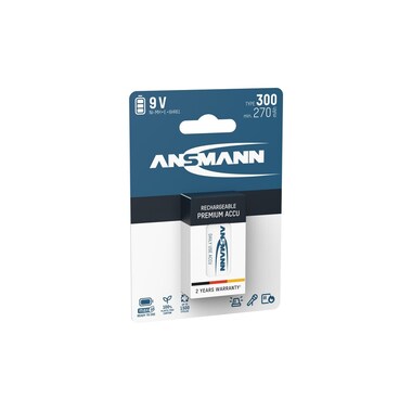 Ansmann Akku Typ 300 NiMH 9V E-Block 270 mAh/2500 mAh, 1 Stück