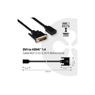 Club 3D Cable DVI-D - HDMI 1.4, 2 m, Bidirectional