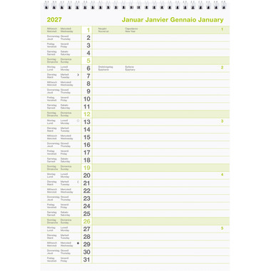 BIELLA Wandkalender Block Nr.11 2027 889011000027U 1M/1S Wire-O ML 21x29.7cm