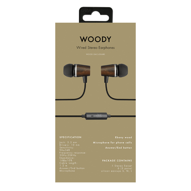 Wire earphones with wood finish and microphone