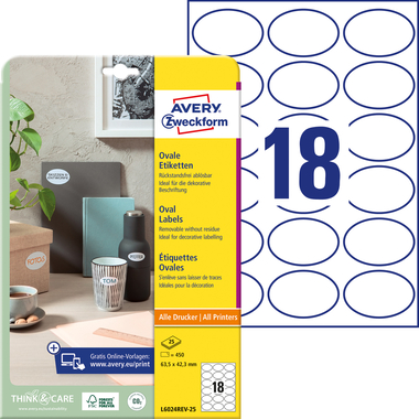 AVERY ZWECKFORM Etiquettes 63,5x42,3mm L6024REV2 blanc 450 pcs.