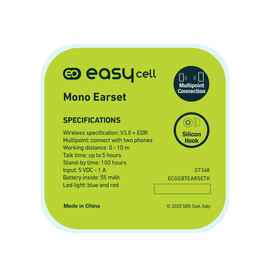 Auricolare wireless con archetto ergonomico e tasto multifunzione, colore nero