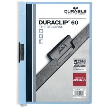 DURABLE Classeur à pince DURACLIP 60 220906 pour 60 feuilles A4 bleu