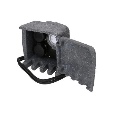 Max Hauri Prise de jardin 2x T13 IP55, Aspect pierre, gris foncé