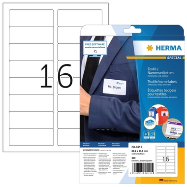 HERMA Etiquettes badges 88,9x33,8mm 4515 blanc 320 pcs./20 flls.