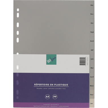 BÜROLINE Register PP A4 40955 grau Déc-Jan FR