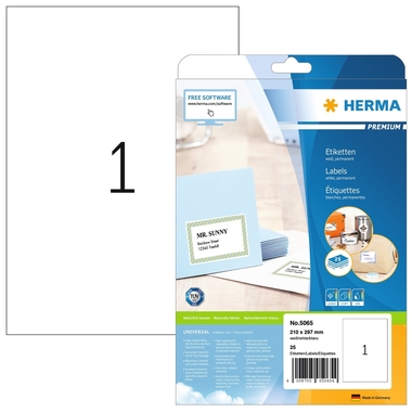 HERMA Étiquettes univ. 210x297mm 5065 blanc 25 pcs./25 flls.