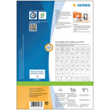 HERMA Étiquettes PREMIUM 70x50.8mm 4278 blanc,perm. 1500pcs./100flls.