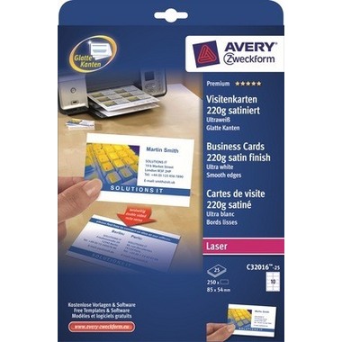 AVERY ZWECKFORM Visitenkarten doppels. 85x54mm C32016-25 Laser,220g,weiss 25Bl./10Stk.