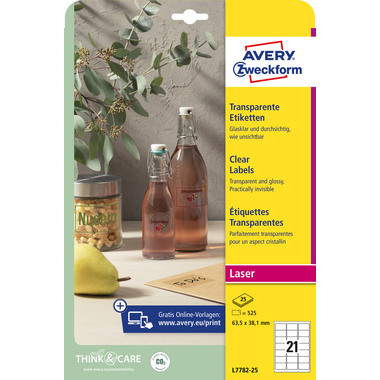AVERY ZWECKFORM Etiketten 63,5x38,1mm L7782-25 transparent 525 Stück