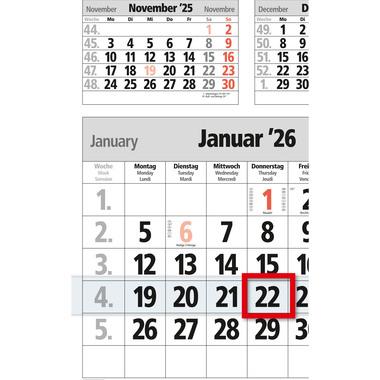 BÜHNER 5-Monatskalender 2026 M5TF-R-Block ML 30x59cm