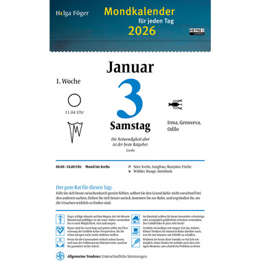 HEYNE Mondkalender f.jeden Tag 2026 9783453239555 1T/1S DE 13.5x21.5cm