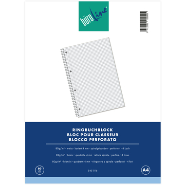 BÜROLINE Ringbuchblock A4 545016 kariert, 4mm, 80g 80 Blatt