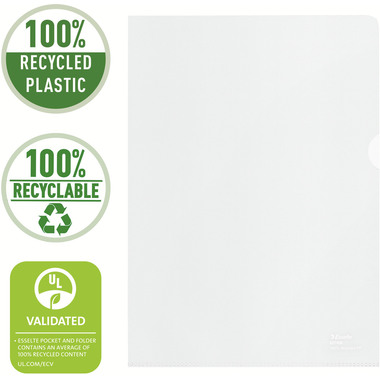 LEITZ Sichtmappen PP Recycled A4 627496 transparent, 100my 100 Stück