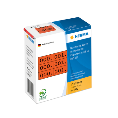 HERMA Numéro triple 22x10mm 4802 rouge, 0-999 1000 pcs.
