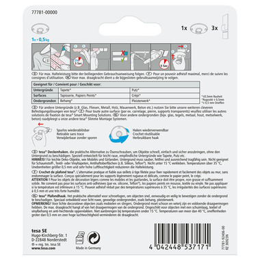 TESA Crochet de plafond adh. 0,5kg 77781-00000 Papier peint & plâtre