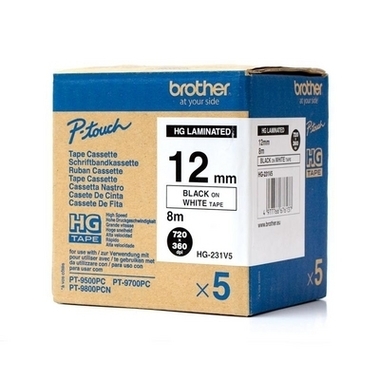 PTOUCH Ruban, High-Grade noir/blanc HGE-231 12mm/8m 5 pièces