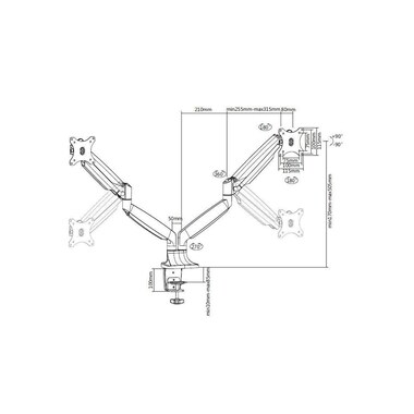 Multibrackets supporto da tavolo a molla a gas doppio fino a 9 kg – Nero