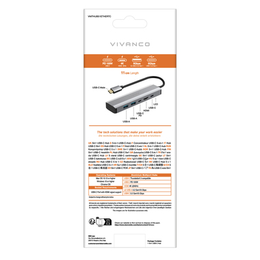 5-in-1 USB-C Hub, HDMI/2xUSB-C/2xUSB-A, 3TB, Aluminium | Vivanco