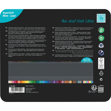 FABER-CASTELL Crayons couleurs Black Edition 116490 Métal boite 100 pièces