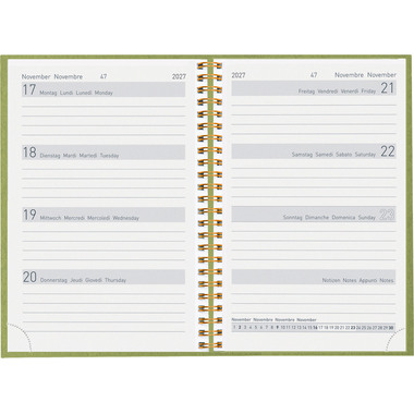 BIELLA Agenda Memento Natural 2027 858692310027U 1S/2P vertclair 10.1x14.2cm