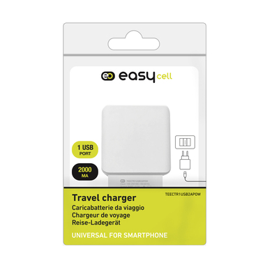 Travel charger 1 USB 2A Easycell, polybag package, white color