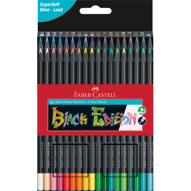 FABER-CASTELL Farbstifte Black Edition 116436 neon Farben ass. 36 Stück
