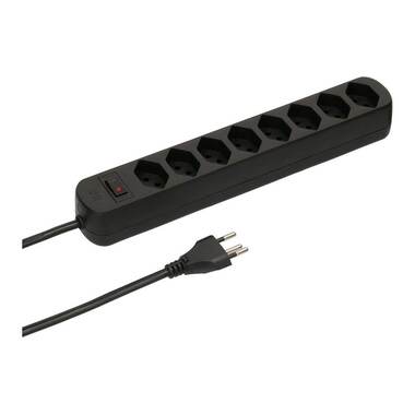 Max Hauri Steckdosenleiste Basic-Line 8x T13 Schwarz mit Schalter