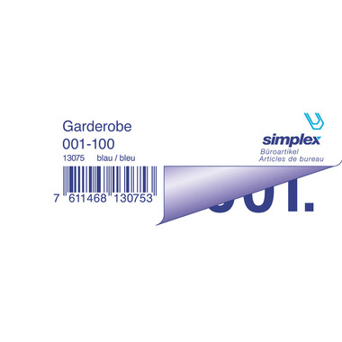 SIMPLEX Garderobenblock 1-100 13070 weiss 100 Blatt